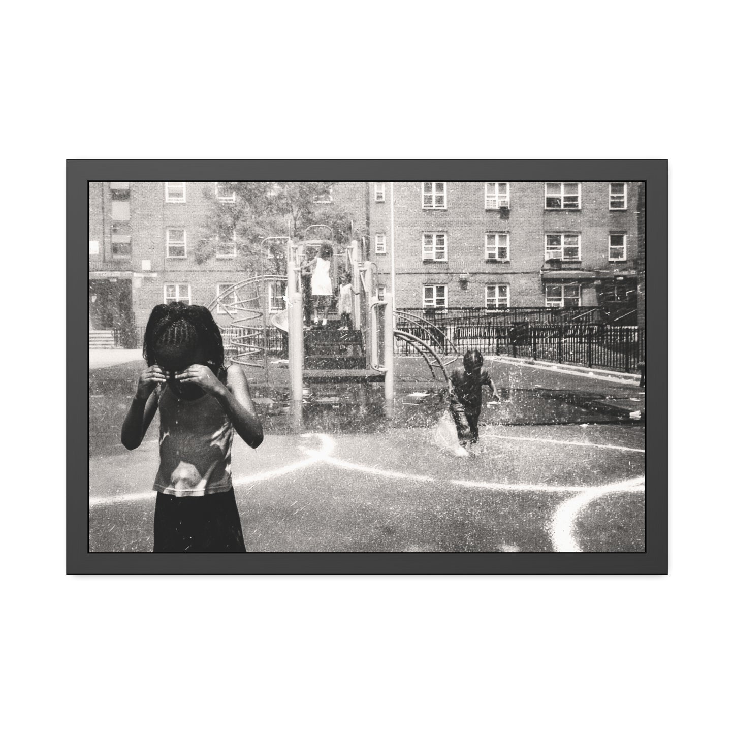 Sprinkler at Red Hook Brooklyn Housing Projects Photography Framed Poster