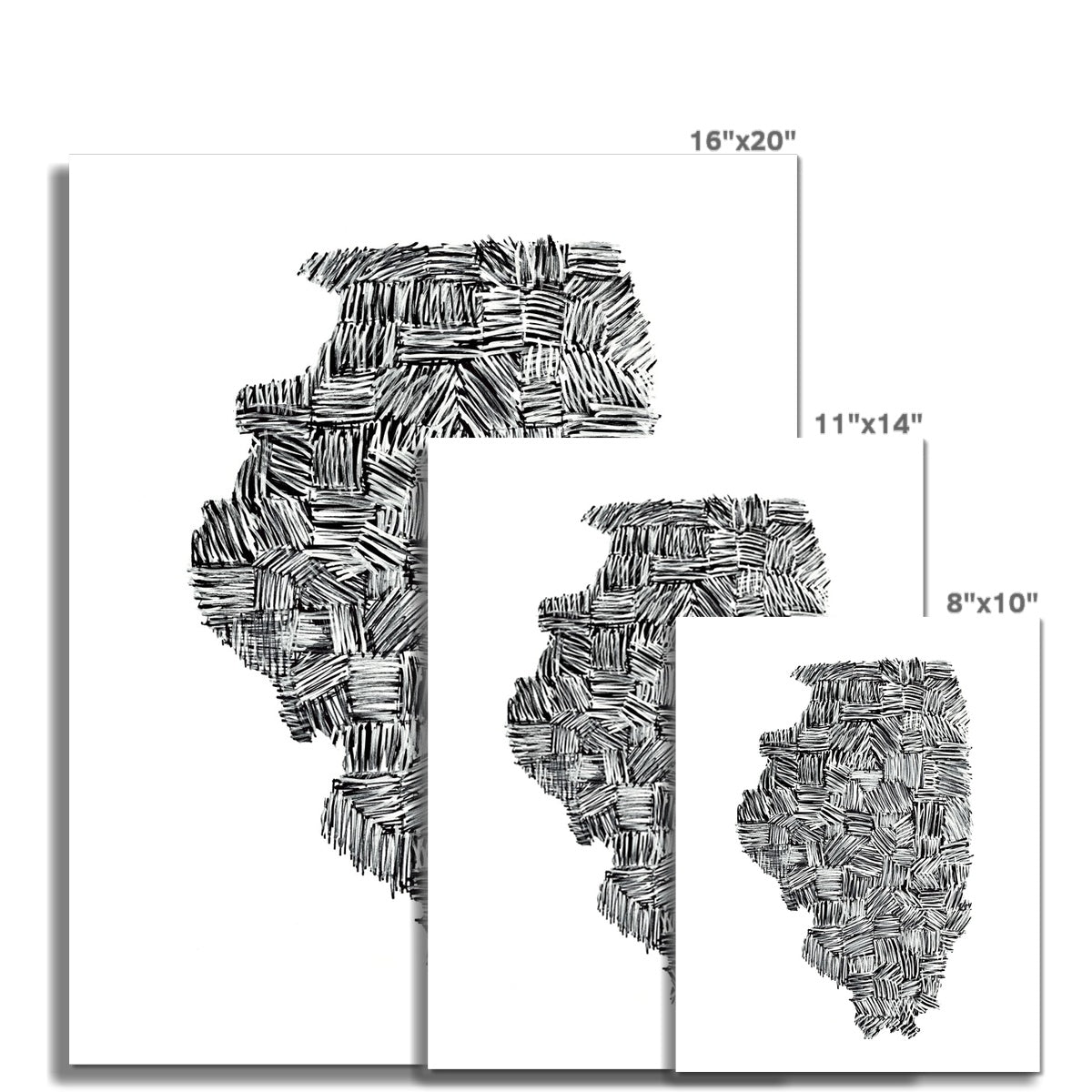 Illinois Map Hahnemühle German Etching Print
