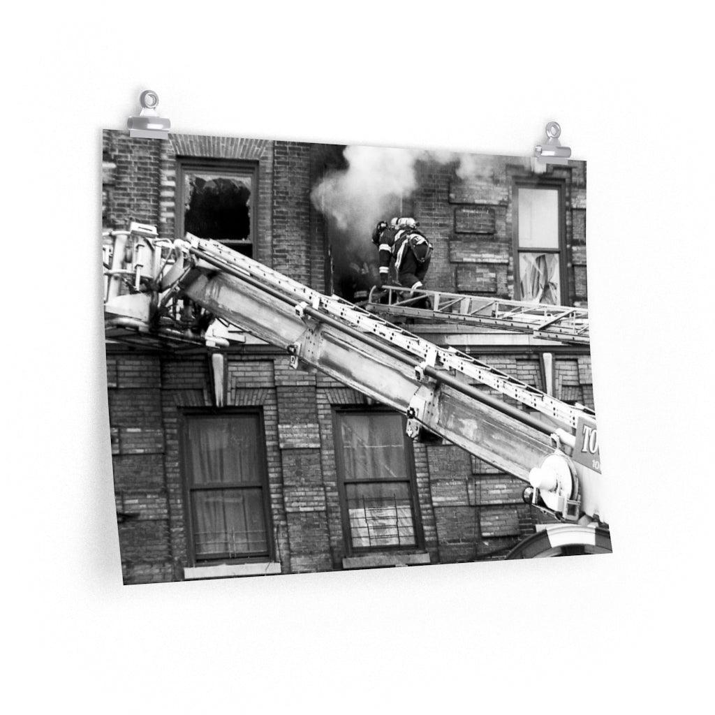 Fireman in the Burning Building Premium Matte Art Poster - Anirbas Art